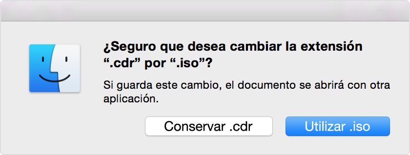 Alerta “¿Está seguro de que desea cambiar la extensión?”