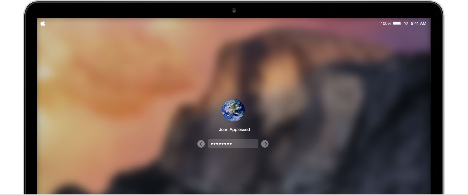 Pantalla del Mac que muestra la opción de introducir la contraseña para iniciar sesión en tu cuenta de usuario