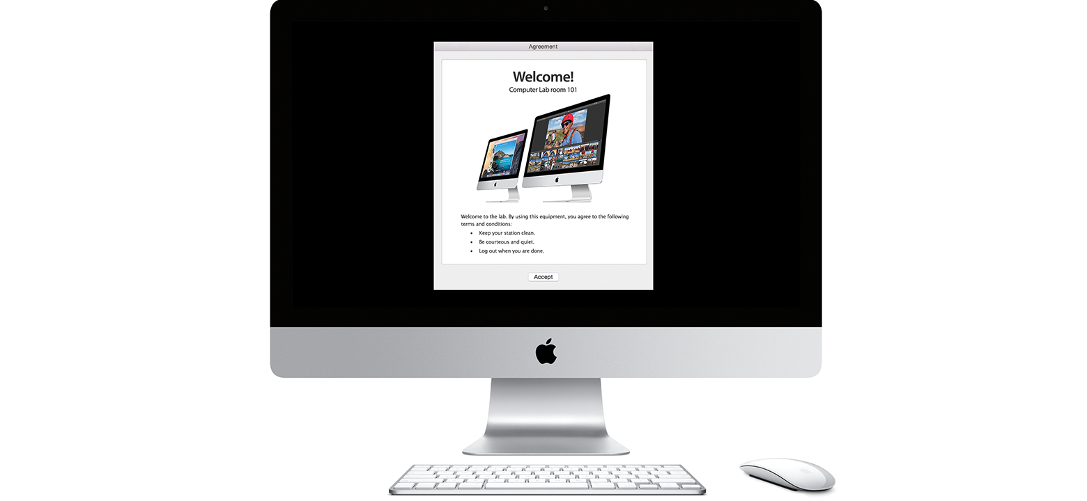 Баннер с правилами, отображаемый на экране iMac
