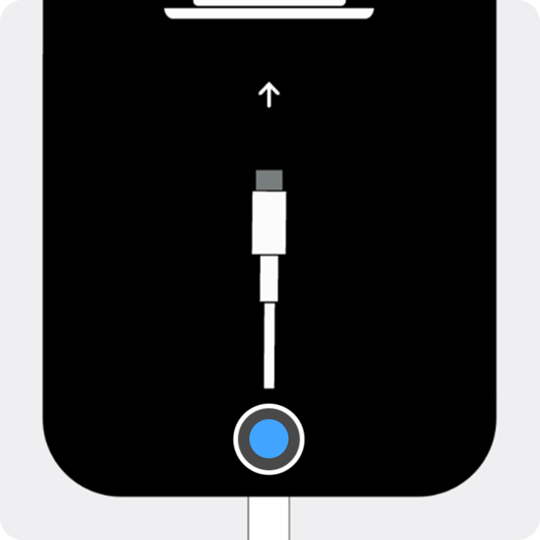 iPhonen din er i gjenopprettingsmodus når et bilde av en datamaskin med en kabel vises.