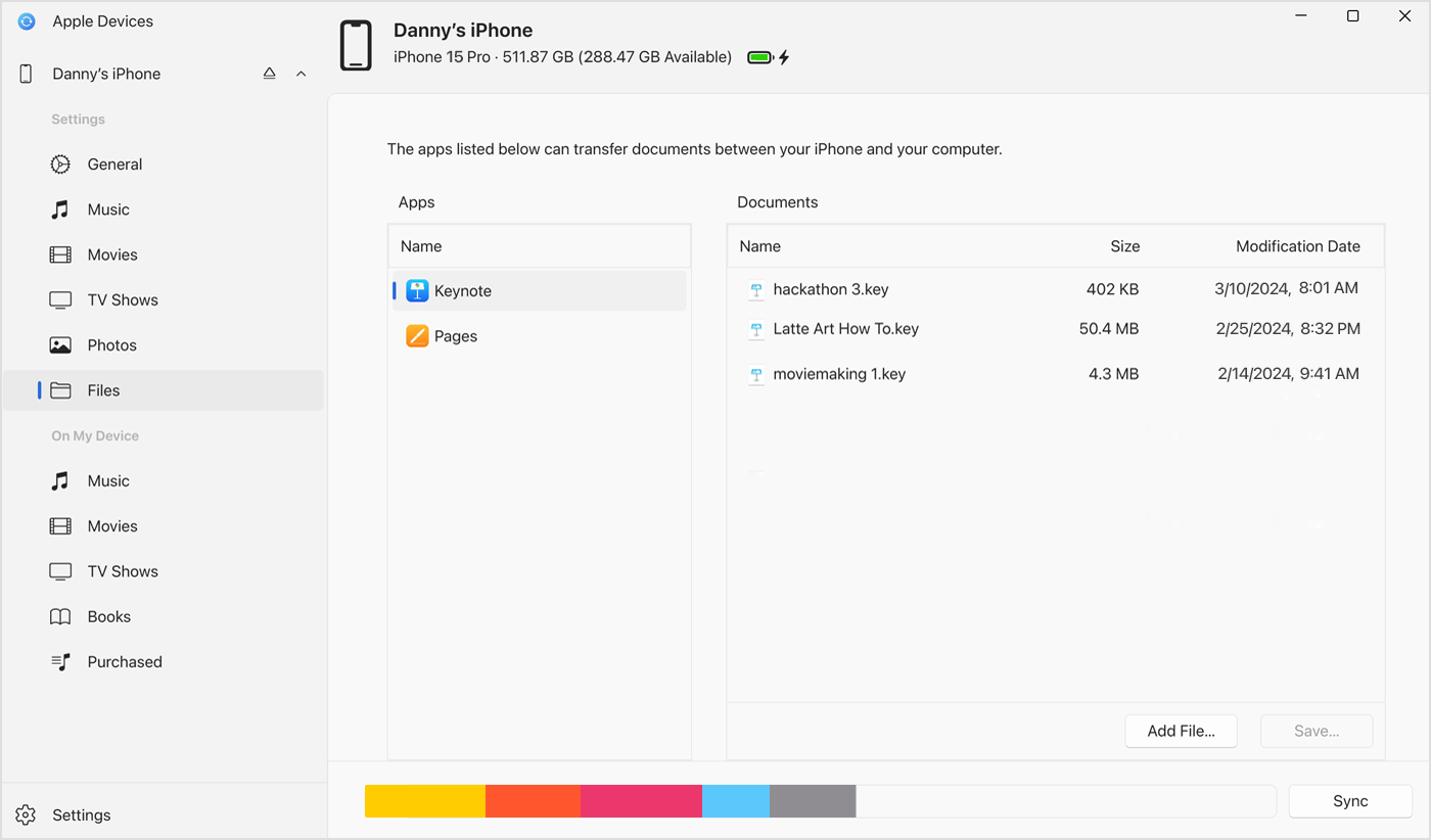 windows-11-apple-devices-app-iphone-15-pro-connected-file-sharing-documents-list