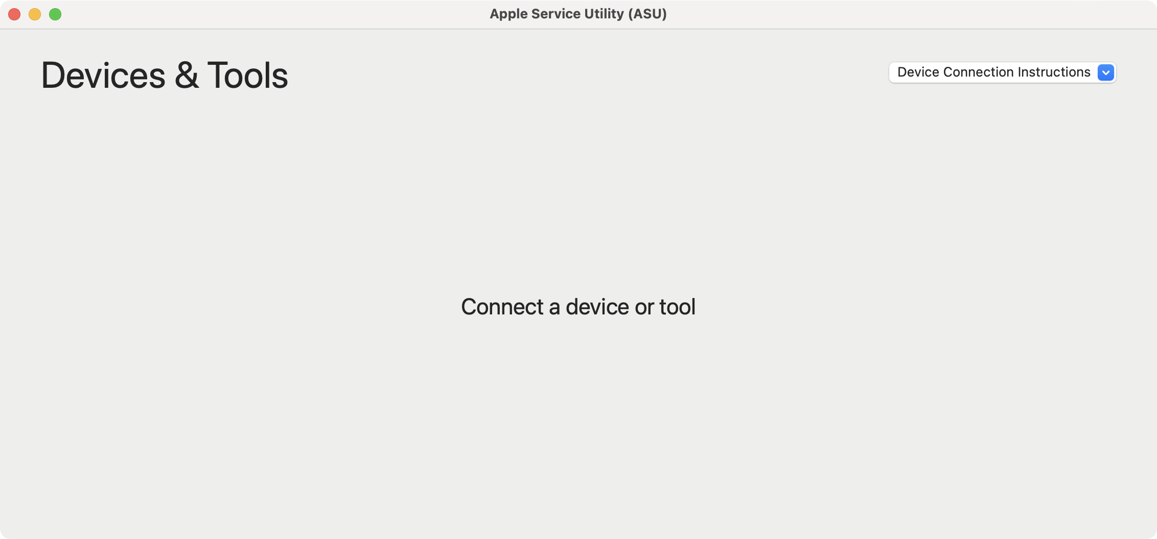 Hauptfenster des Apple Service Utility